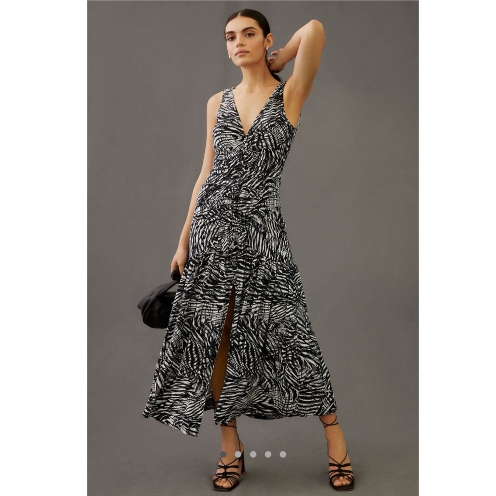 Anthropologie V-Neck Ruched Front Maxi Dress